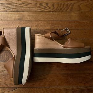 Paloma Barcelo Cognac Leather Platform Wedge NEW without box